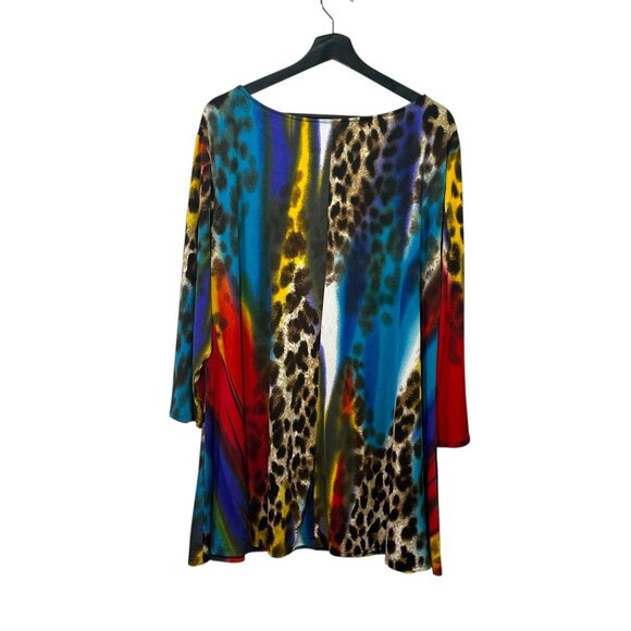 Come N See Animal Print Colorful Flowy Tunic Top With 3/4 Sleeves For Women - Picture 3 of 4